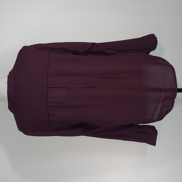 Vince Burgundy Tipped Slim Silk Button-Up L/S Roll-Tab Blouse Size Large NWT - Picture 3 of 11